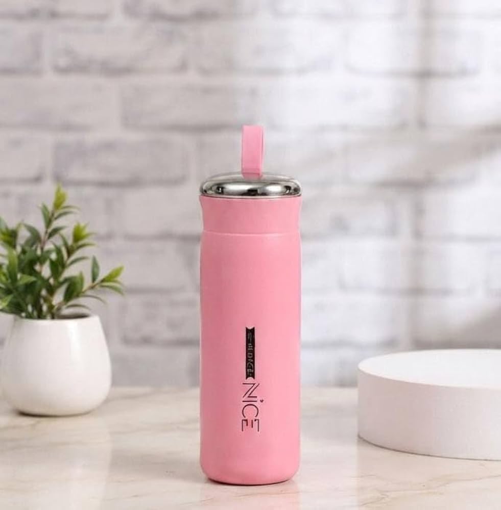 400ml Portable Vacuum Insulated Water Bottle with Carry Strap – Pastel Pink