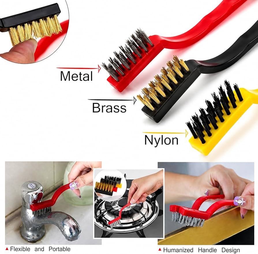 3-Piece Mini Wire Cleaning Brush Set (Nylon, Brass, Stainless Steel)
