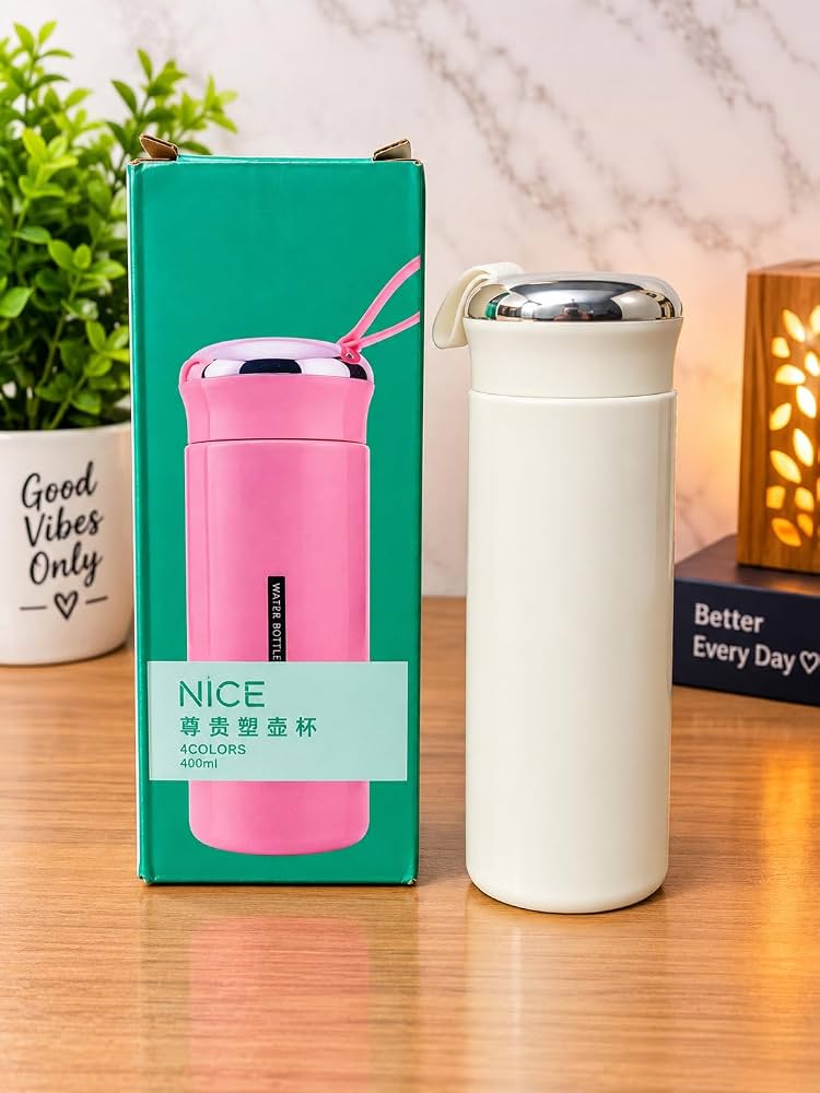 400ml Portable Vacuum Insulated Water Bottle with Carry Strap – Pastel Pink
